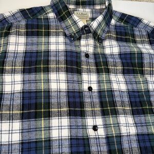 LL Bean Men’s Shirt Mens XL T XLarge Tall Green Blue Plaid Flannel EUC Cozy Warm